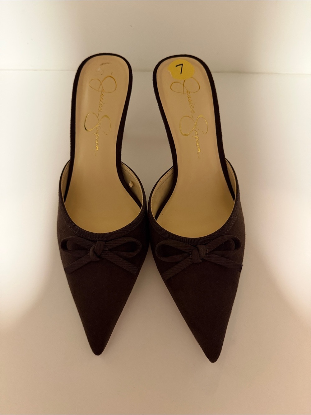 Jessica Simpson Dark Brown Pointed-Toe Slip-On Mules with Bow